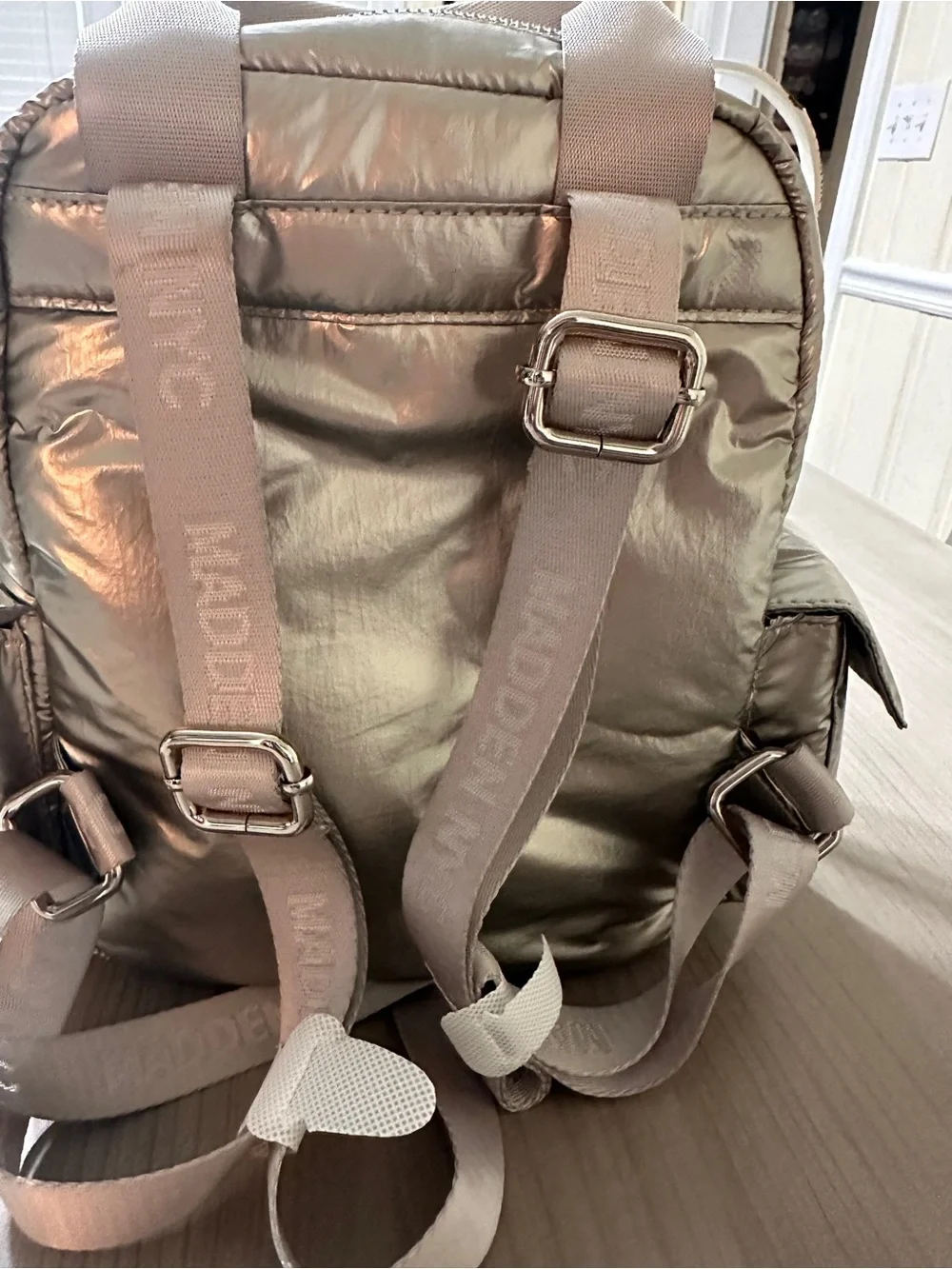 Steve Madden Metallic Silver Puffer Mini Backpack
